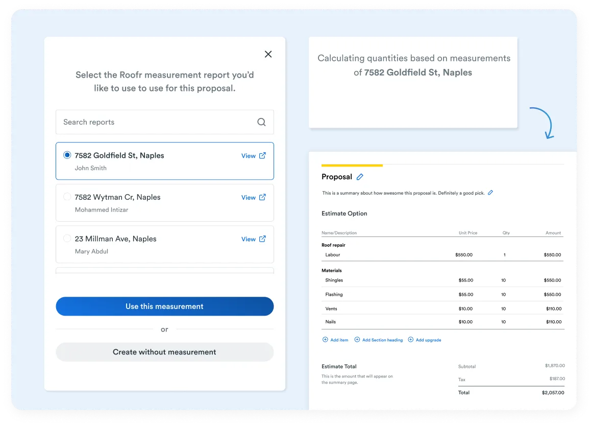 Screenshot of the Roofr x ABC Supply report.