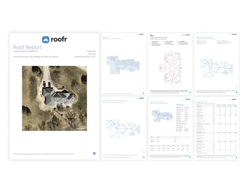 Screenshot of Roofr’s measurement reports interface listing multiple material orders with statuses and order details.