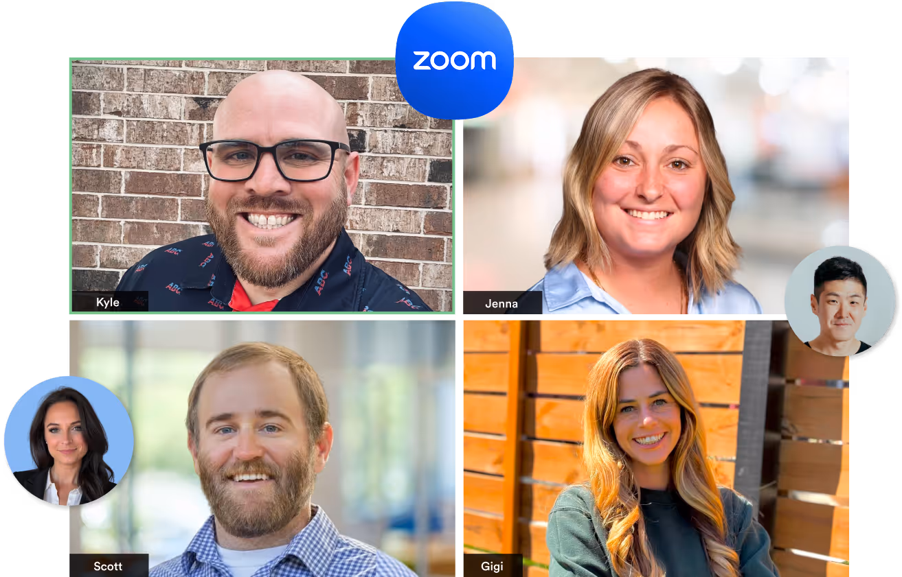 Zoom call collage of Roofr team members—Kyle, Jenna, Scott, and Gigi.