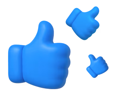 Three blue thumbs-up icons.