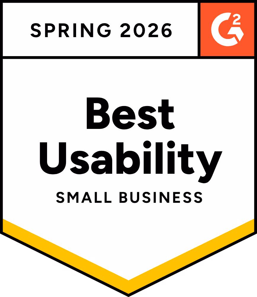 G2 badge for Best Usability in Small Business, Spring 2026.