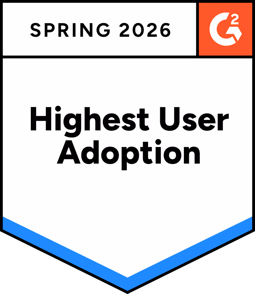 G2 Spring 2026 badge for Highest User Adoption with G2 logo in upper right corner.