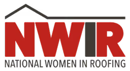 Logo for National Women in Roofing featuring red NWR letters and a roof shape above.