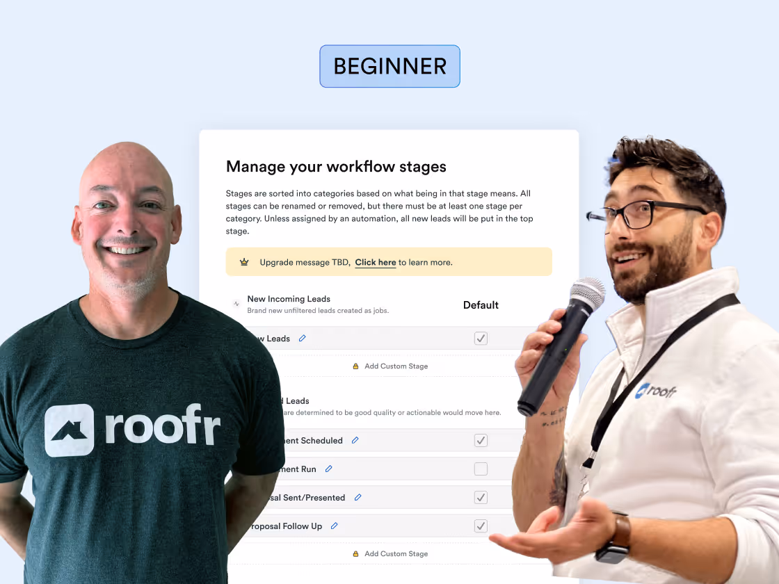 Nic and Pete in front of a Roofr product image of the workflow 