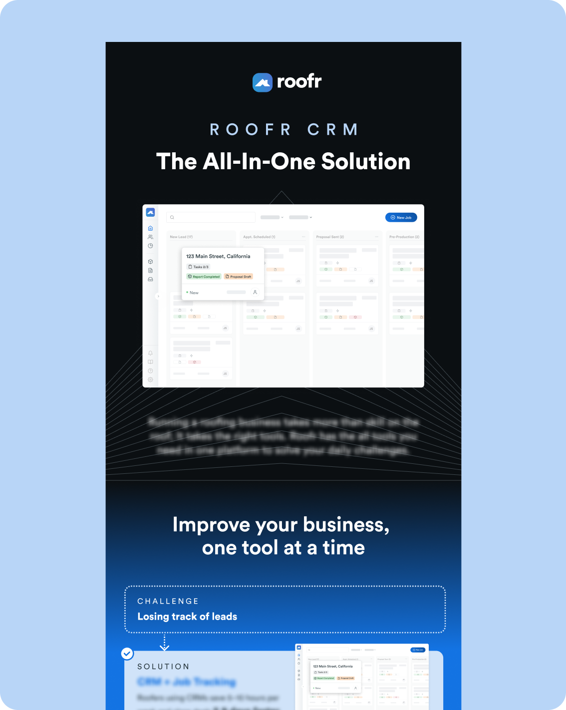Preview of the infographic 1pager showing a image of the Roofr CRM feature