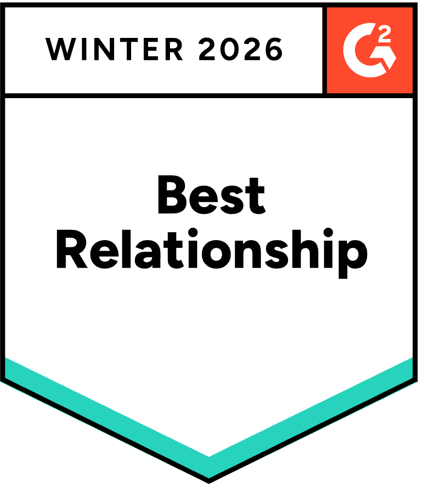 The G2 Best Relationship badge awarded to Roofr in Winter 2025.