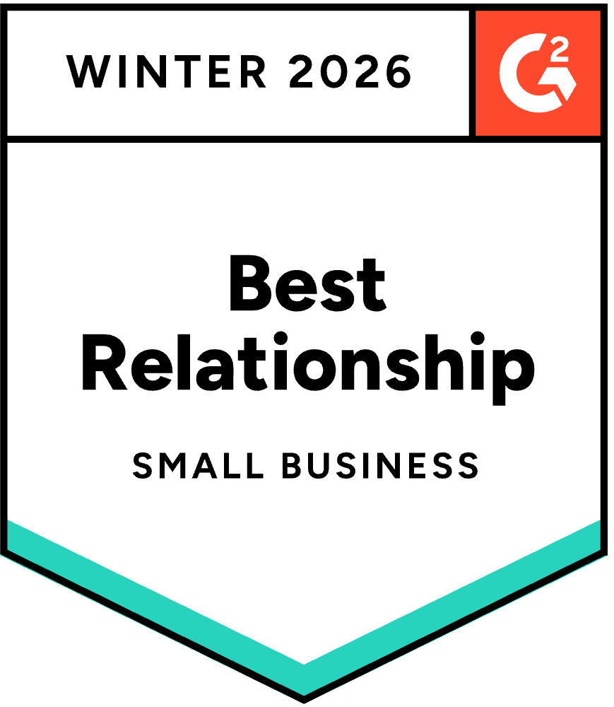 The G2 Best Relationship (Small Business) badge awarded to Roofr in Winter 2025.