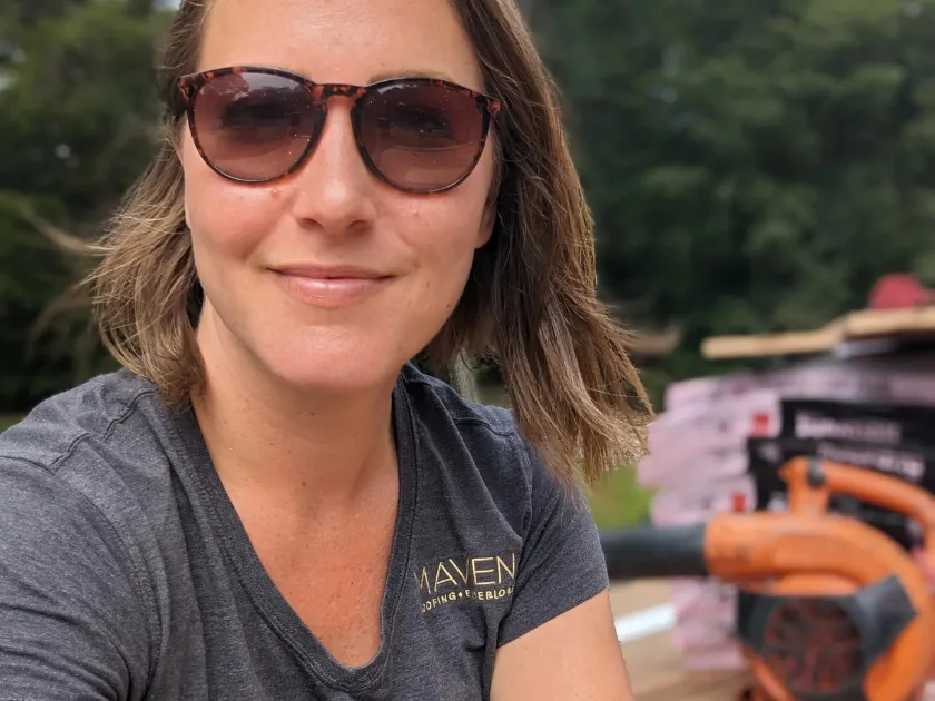 A photo of Amanda Veinott from Maven Roofing & Exteriors, a roofing business owner and past Roofr of the Month.