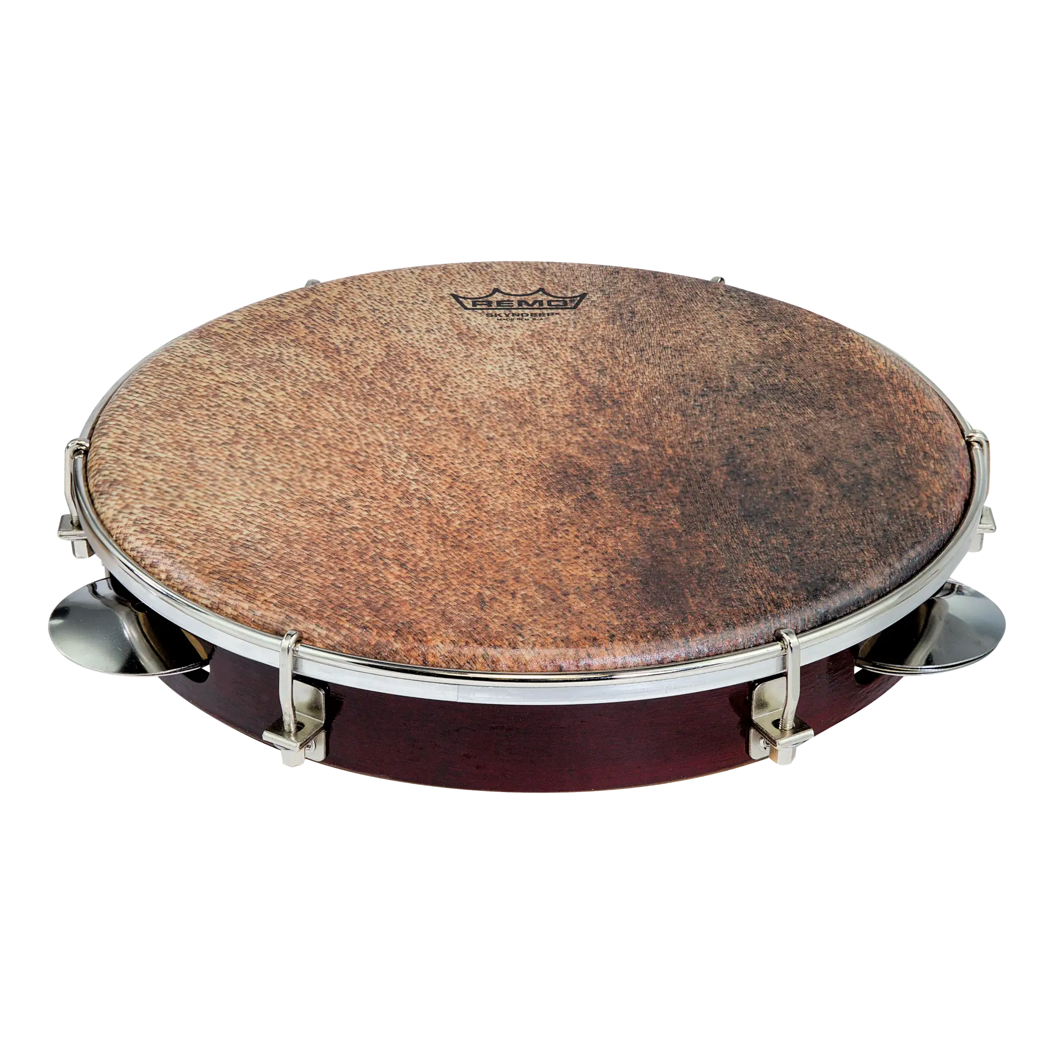 The Valencia Samba Choro Pandeiro features a low bass fundamental with a combination of articulated jingle sounds found in traditional Brazilian Samba