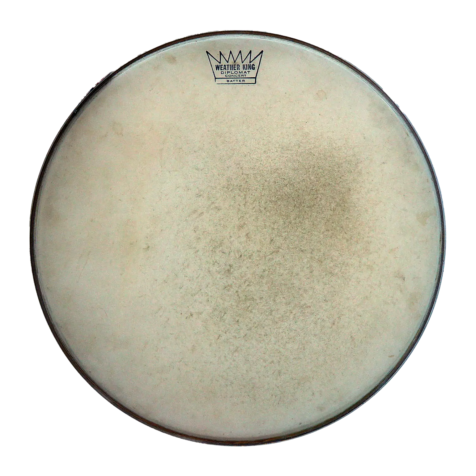 A close up of a white Weather King Diplomat Concert Batter drum head