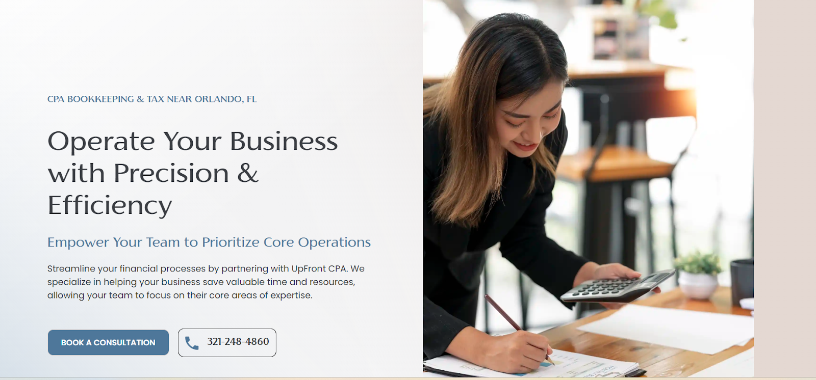 a cpa holing a calcu;ator and writing notees