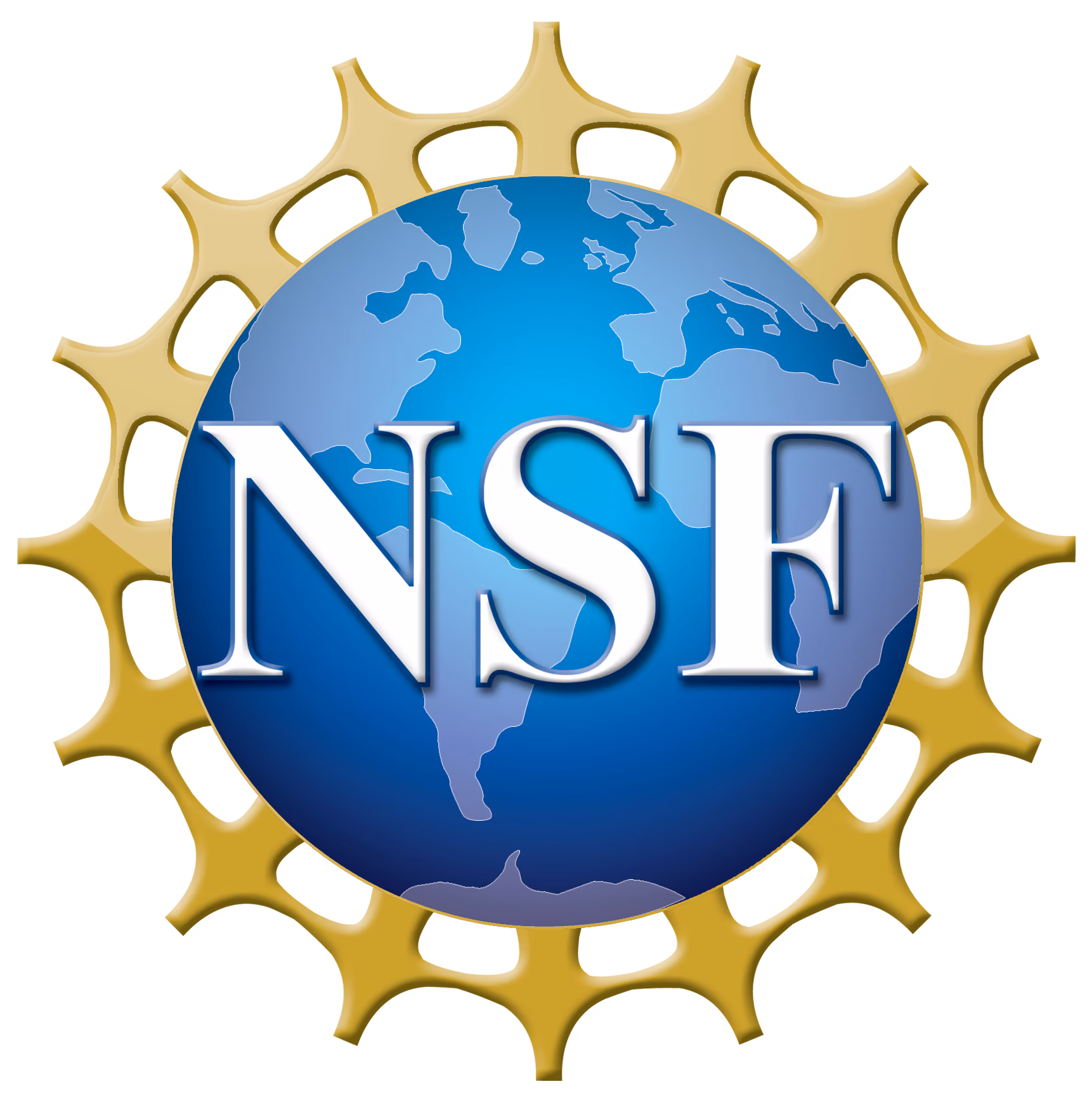 National Science Foundation logo with a yellow barbed circle surrounding a blue orb with the letters NSF over it in white sans serif.