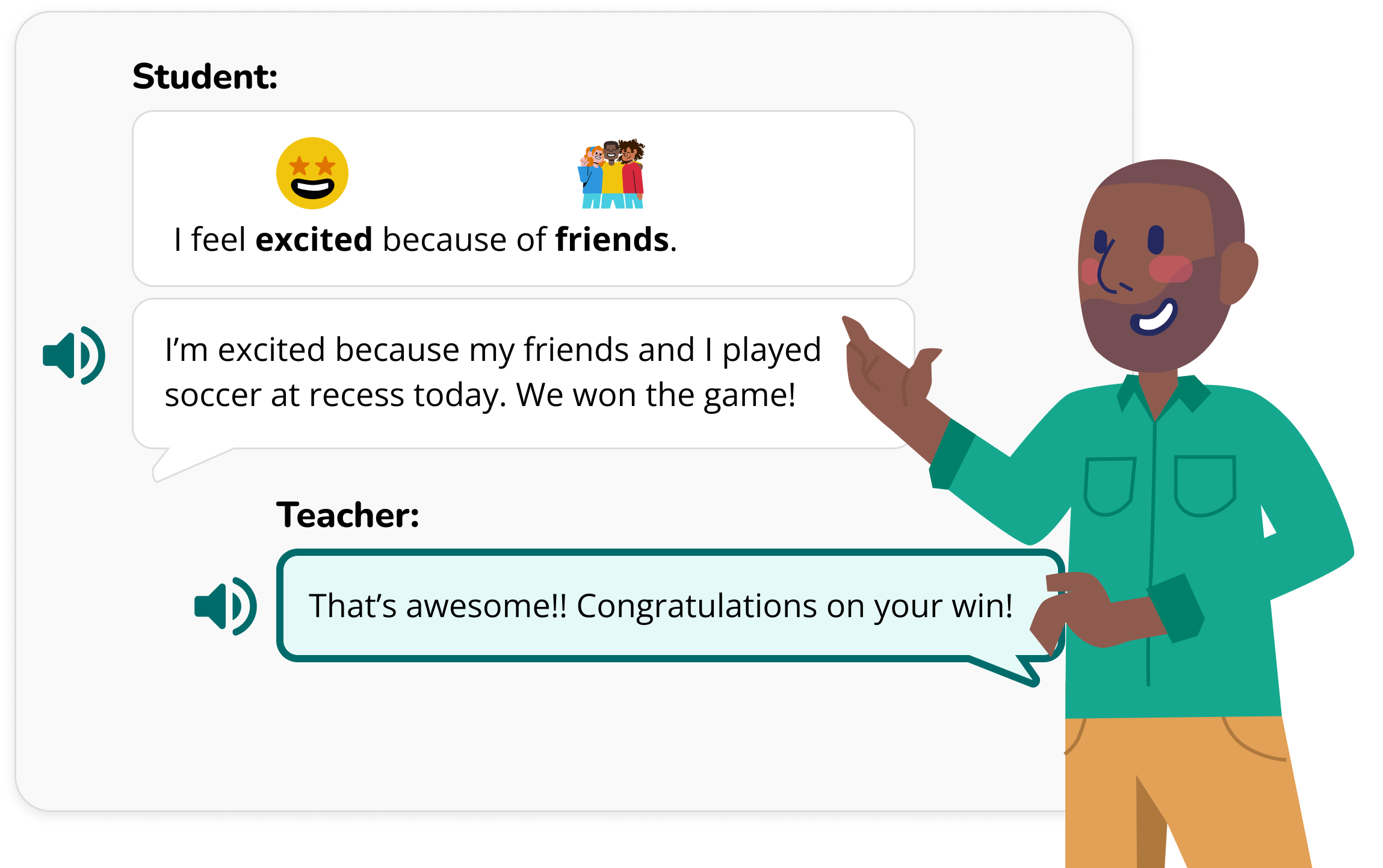 teacher responding to student in Sown To Grow simplified check-in