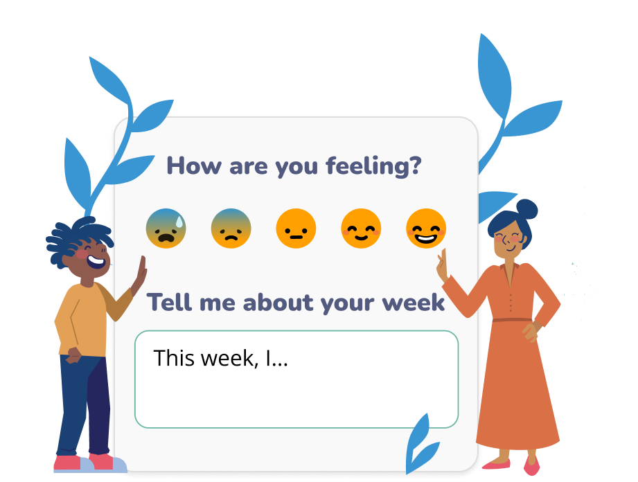 Student and teacher interacting on Sown To Grow where students can reflect each week and share how they are feeling and educators can proactively support them