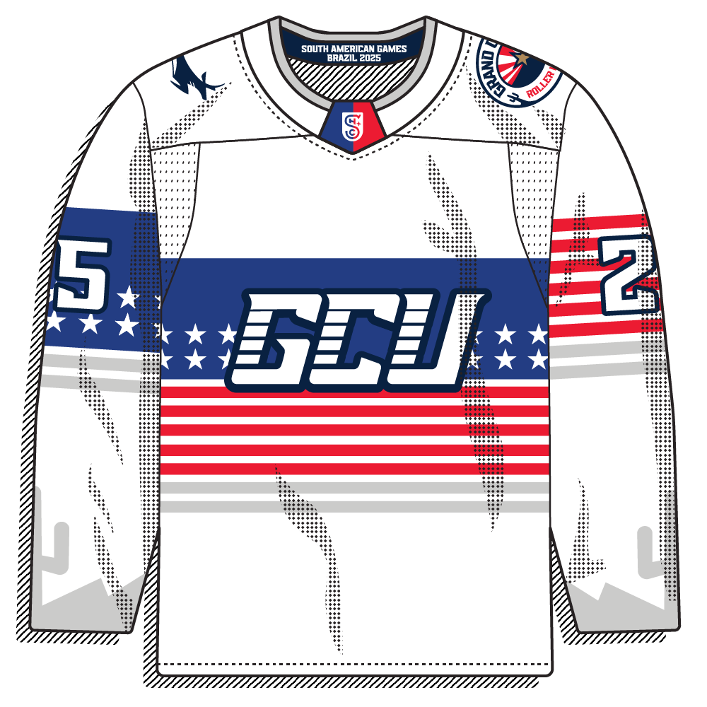 Patriotic USA theme: white body with a blue star field, red stripes, and a block "GCU" wordmark. Flag-inspired and bold.