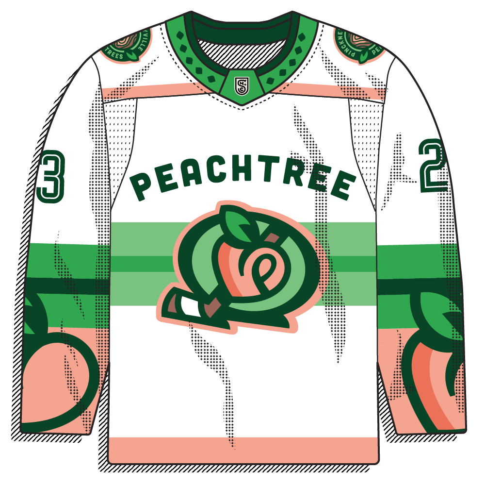 White road version of the Peachtree peach design with green and coral trim. Same theme, lighter base.