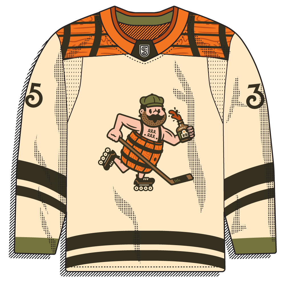 Cream body flip of the same barrel mascot design.