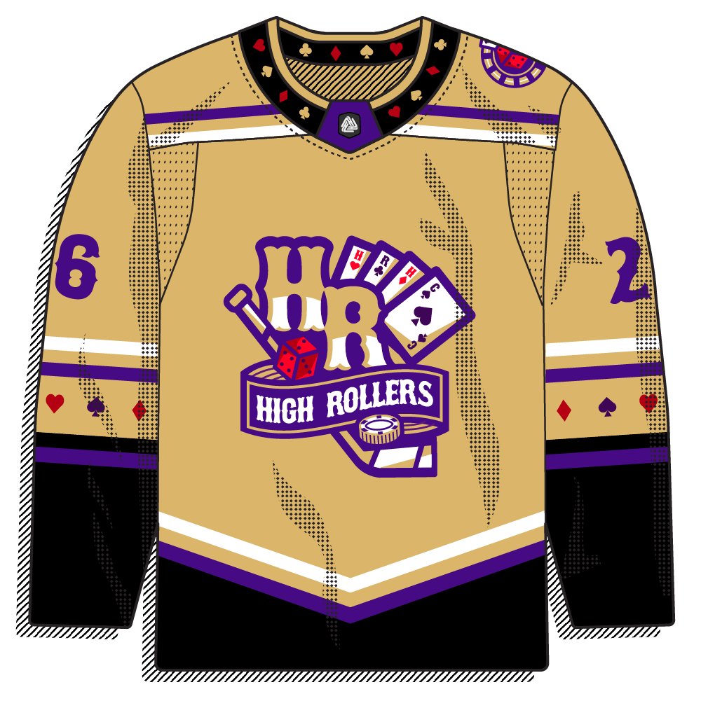 Gold body version of the same casino-themed crest.