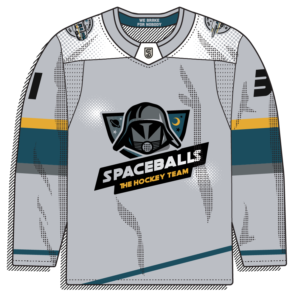Gray body version of the same Spaceballs crest.