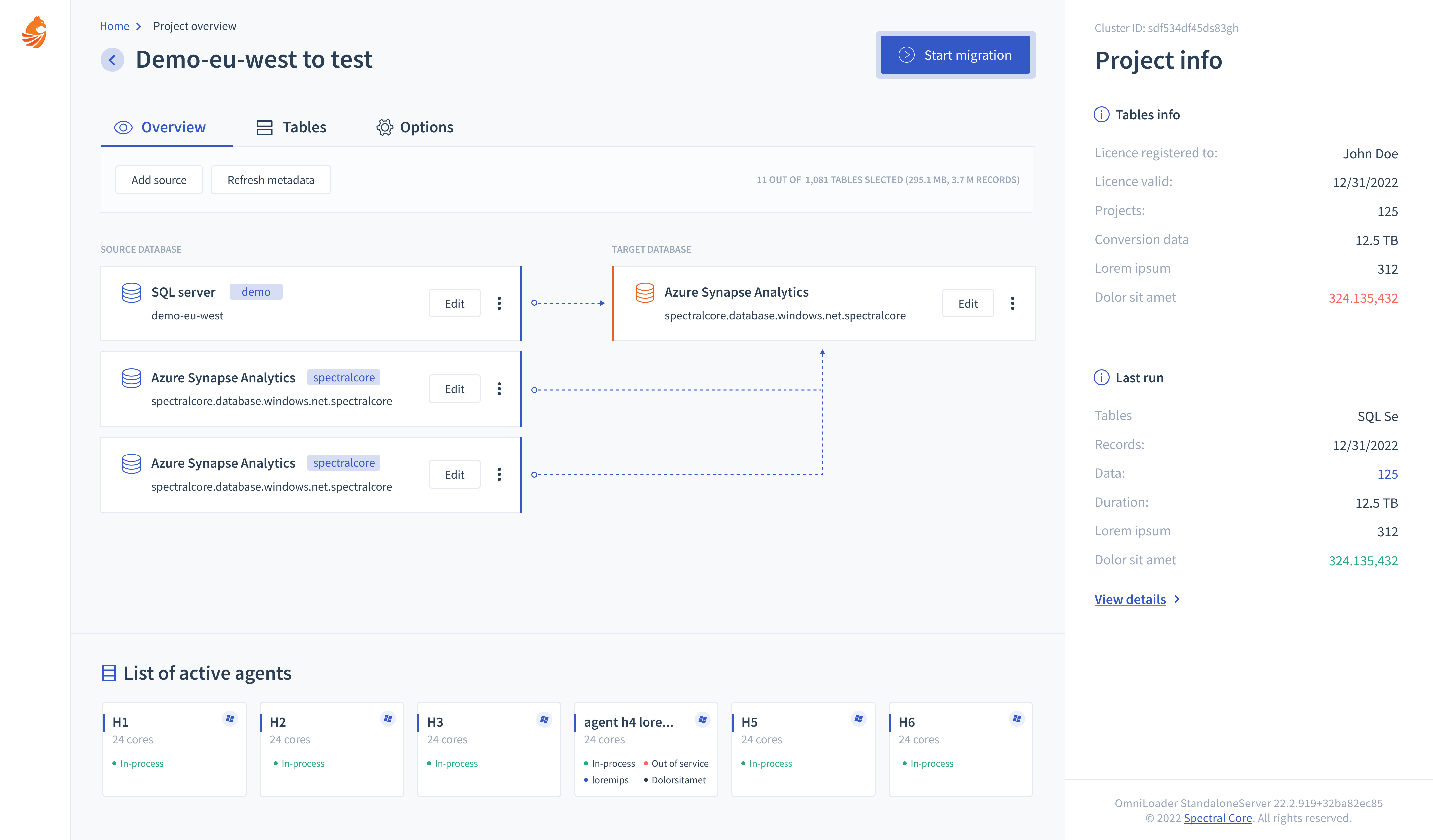 Omni Loader data migration Project Overview interface