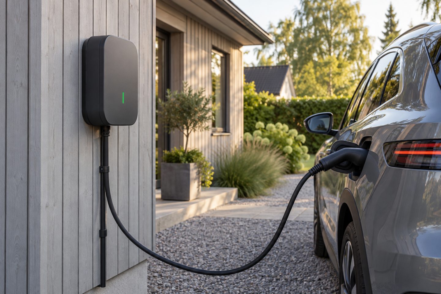 Väggmonterad laddbox för hemmaladdning av elbil och laddhybrid
