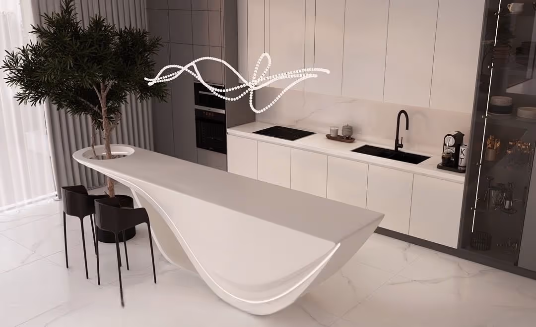 Interior Design for a white minimal kitchen table