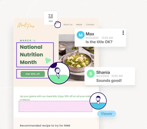 illustration of multiple users collaborating on an email design on the Beefree email builder