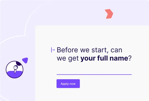 Form field asking for full name with "Apply now" button on a light purple background.