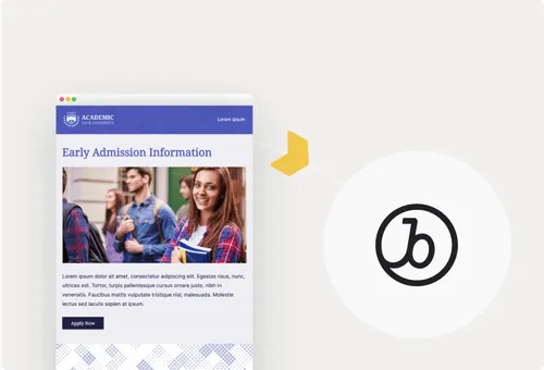 BeeFree email editor interface showing export option to Braze, with highlighted share icon and marketing email layout preview
