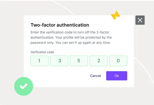 Two-factor authentication prompt with verification code input for enhanced account security and password protection.