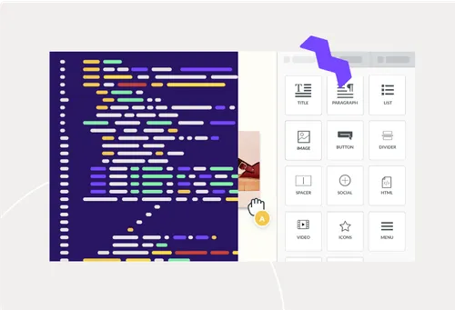 Split view of secure HTML code and visual editor interface showing safe software development practices.