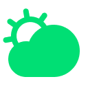 Green and white cloud and sun icon.