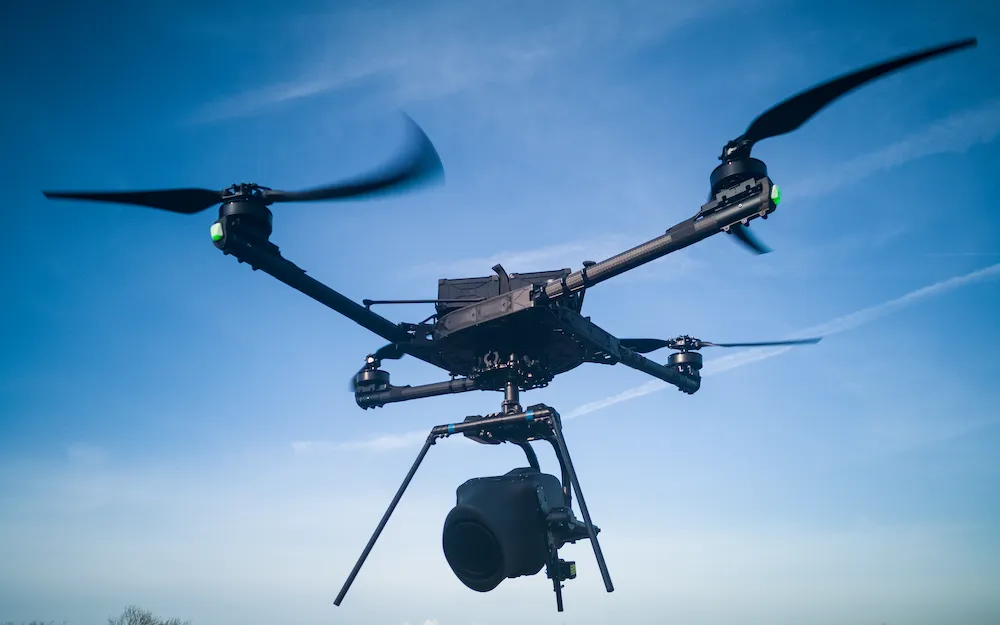 Drone flying in the sky.