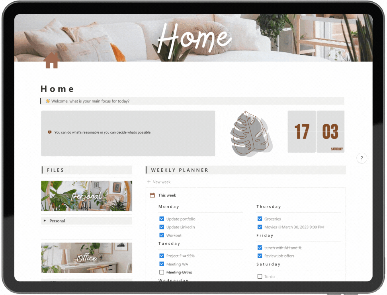 Optimum planner dashboard screenshot