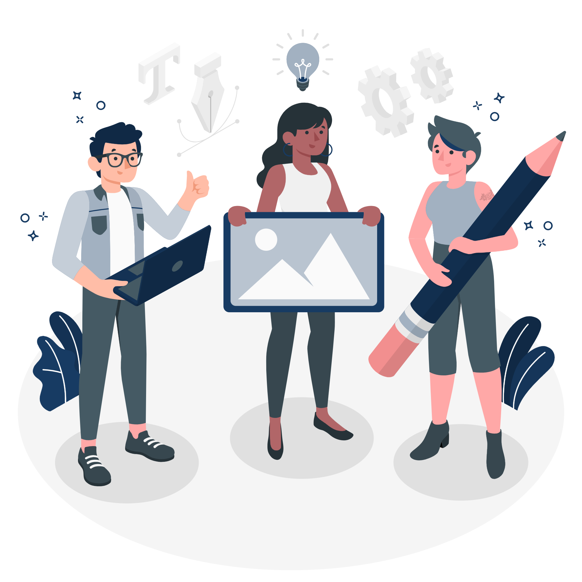 Drawing of 3 people working together