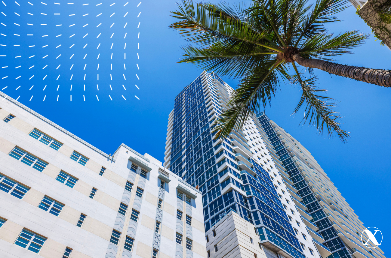 Apartment building with palm tree