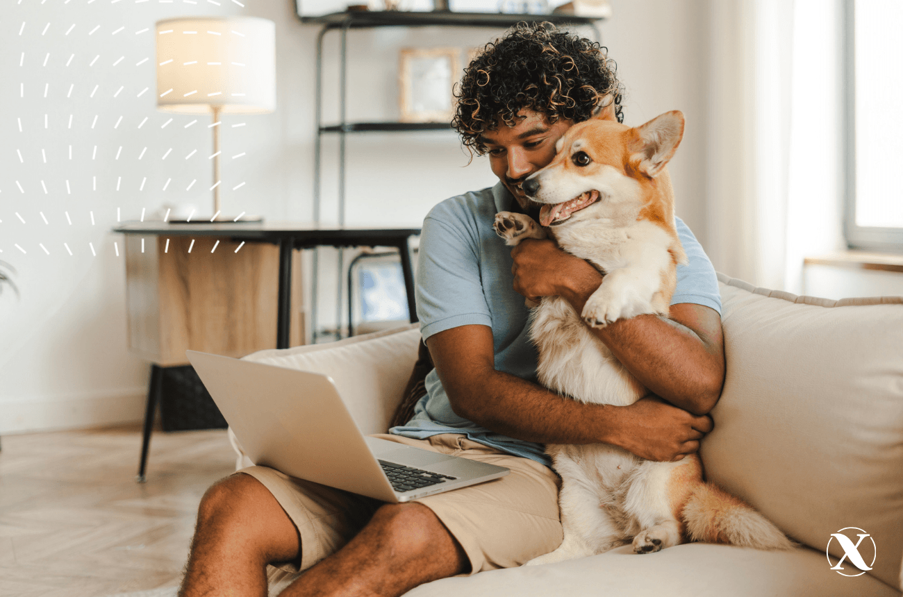 Renter on couch with dog