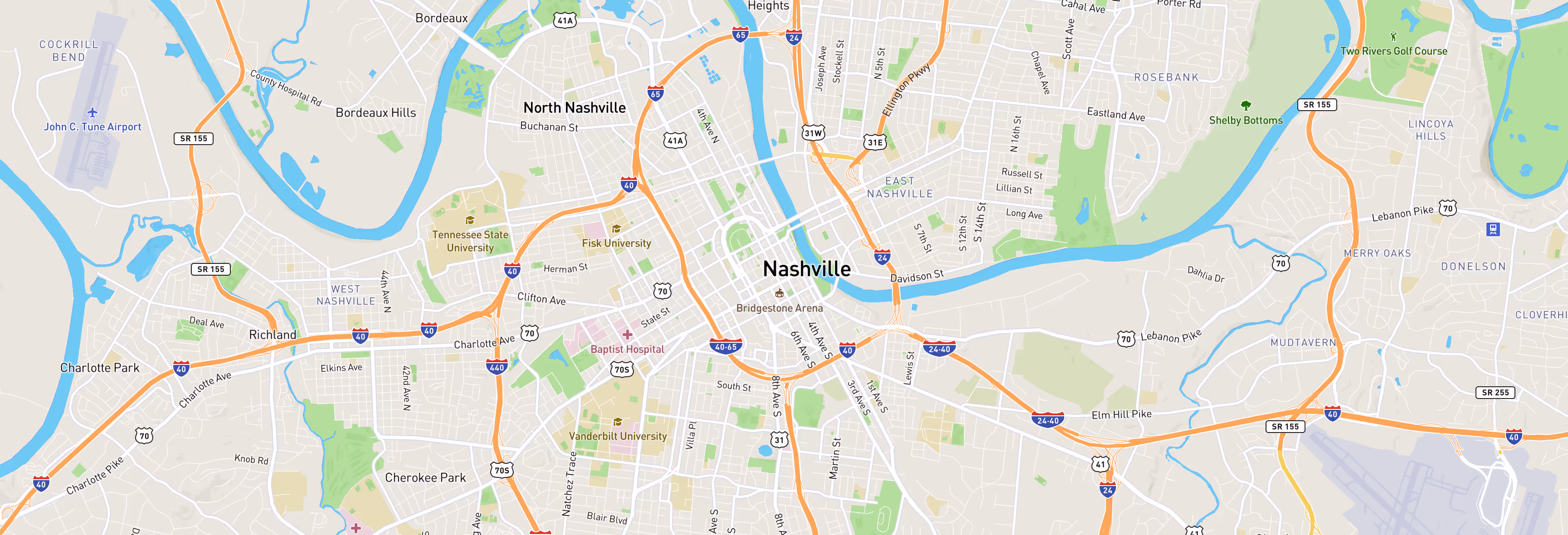 map of Nashville, TN