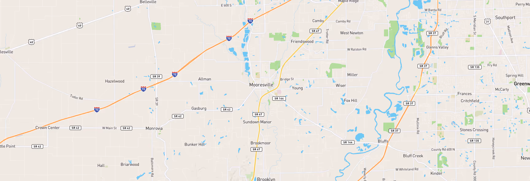 Image of a map of Indianapolis, IN and surrounding areas that are a part of Sam's Roadside Services company service areas.