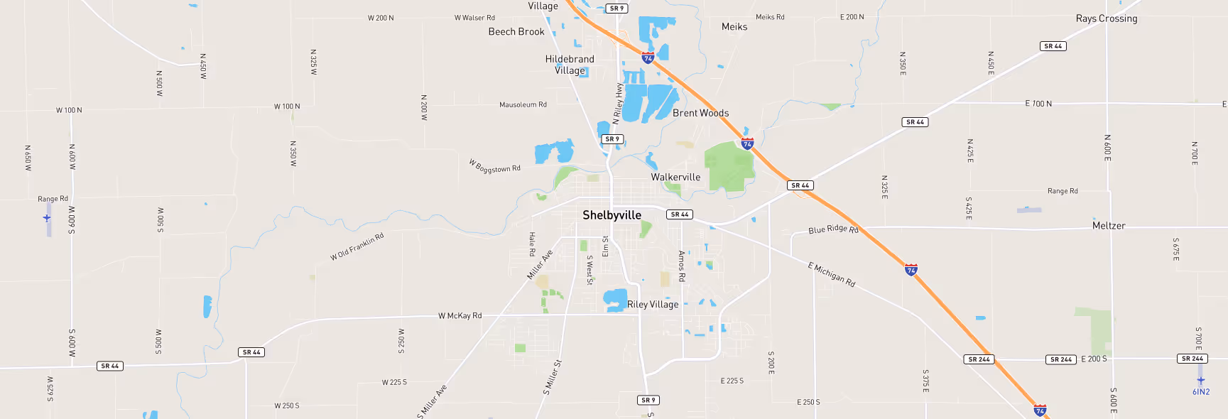 Image of a map of Indianapolis, IN and surrounding areas that are a part of Sam's Roadside Services company service areas.