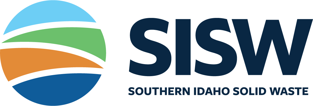 Logo of Southern Idaho Solid Waste featuring a circular icon with blue, green, orange, and dark blue curved stripes next to large SISW text and smaller Southern Idaho Solid Waste text below.