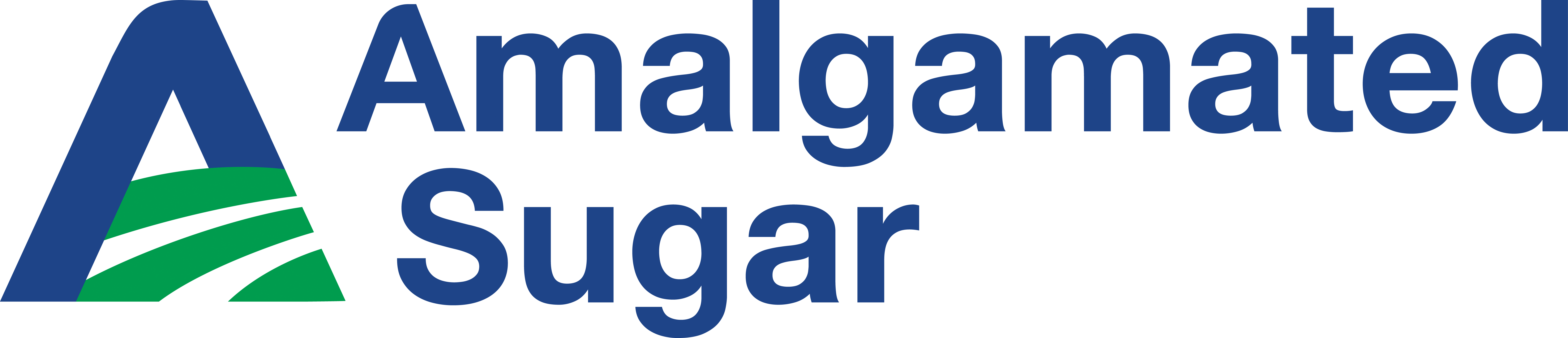 Amalgamated Sugar logo with a stylized blue letter A and green curved stripes.