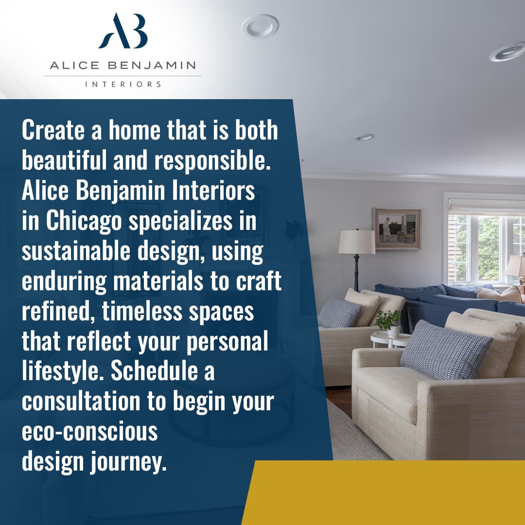 Living room designed by Alice Benjamin Interiors featuring sustainable and timeless interior design in Chicago