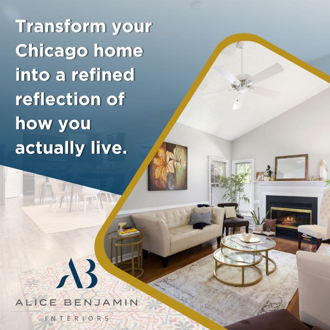 Elegant Chicago living room interior designed with neutral tones, modern furniture, and refined décor.