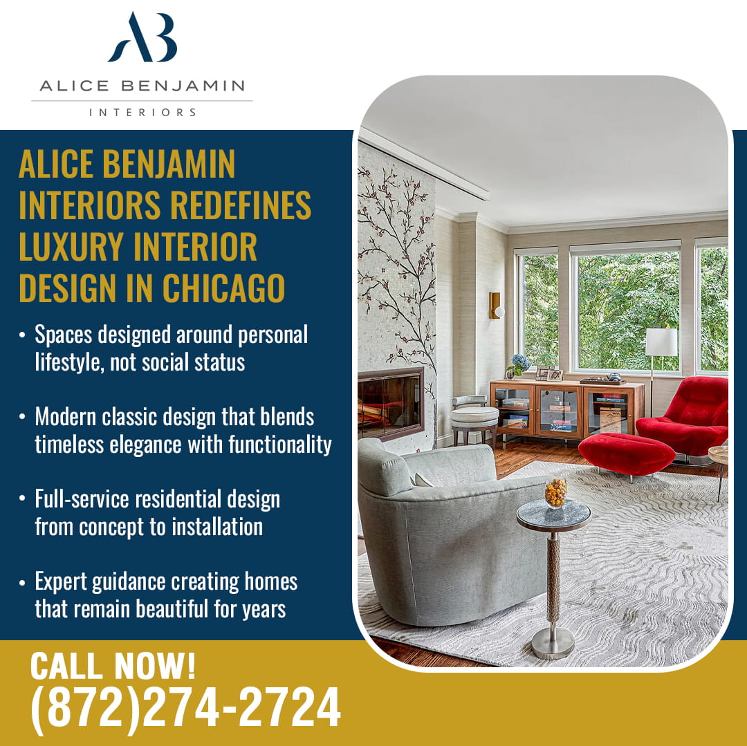 A bright, airy living room designed by Alice Benjamin Interiors, featuring a floral wall mural, a comfortable white sofa, and large windows.