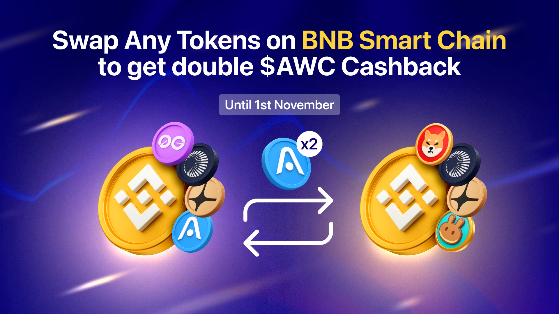 Swap BNB Tokens to Get 2x $AWC Cashback!