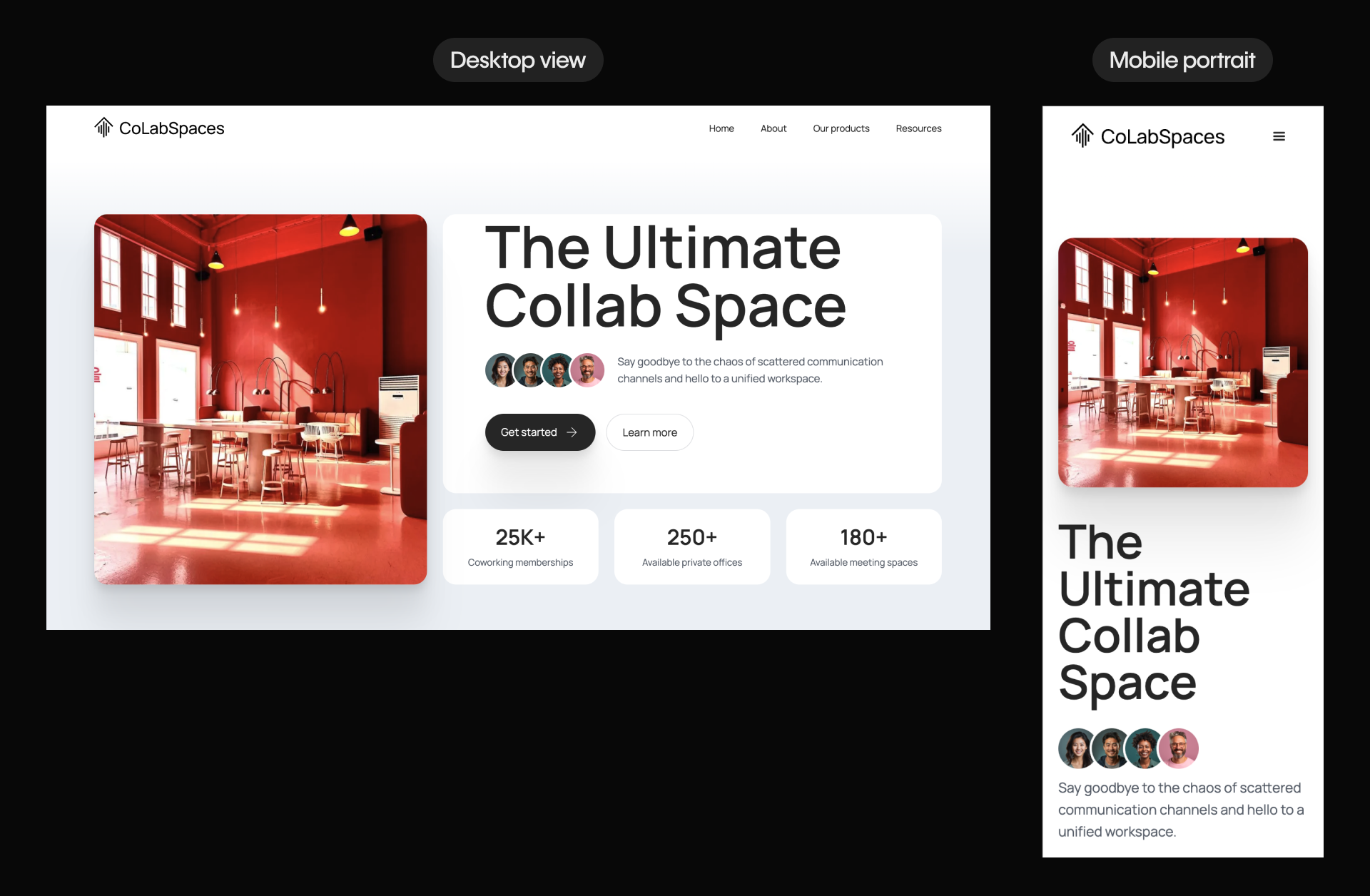 Webflow layout comparison showing responsive homepage design in desktop and mobile portrait views.