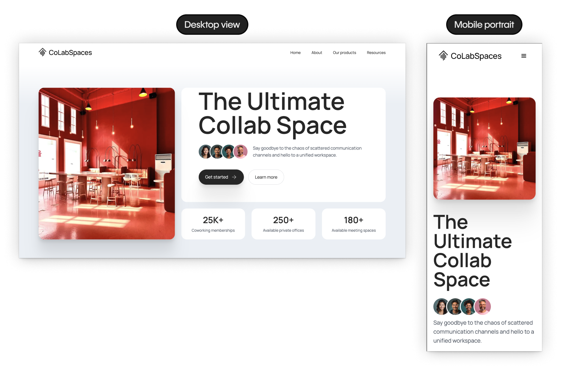 Webflow layout comparison showing responsive homepage design in desktop and mobile portrait views.