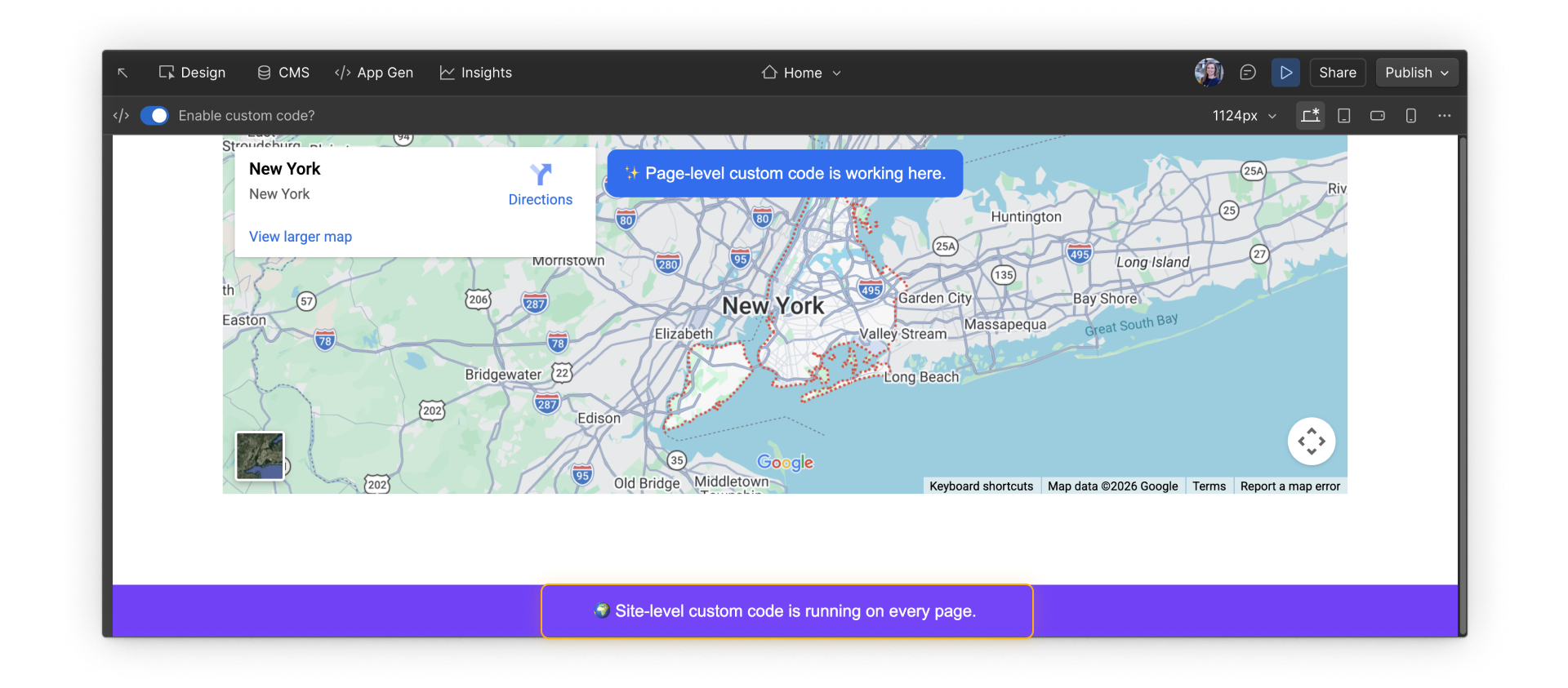 Site- and page-level banners visible on a Webflow page.