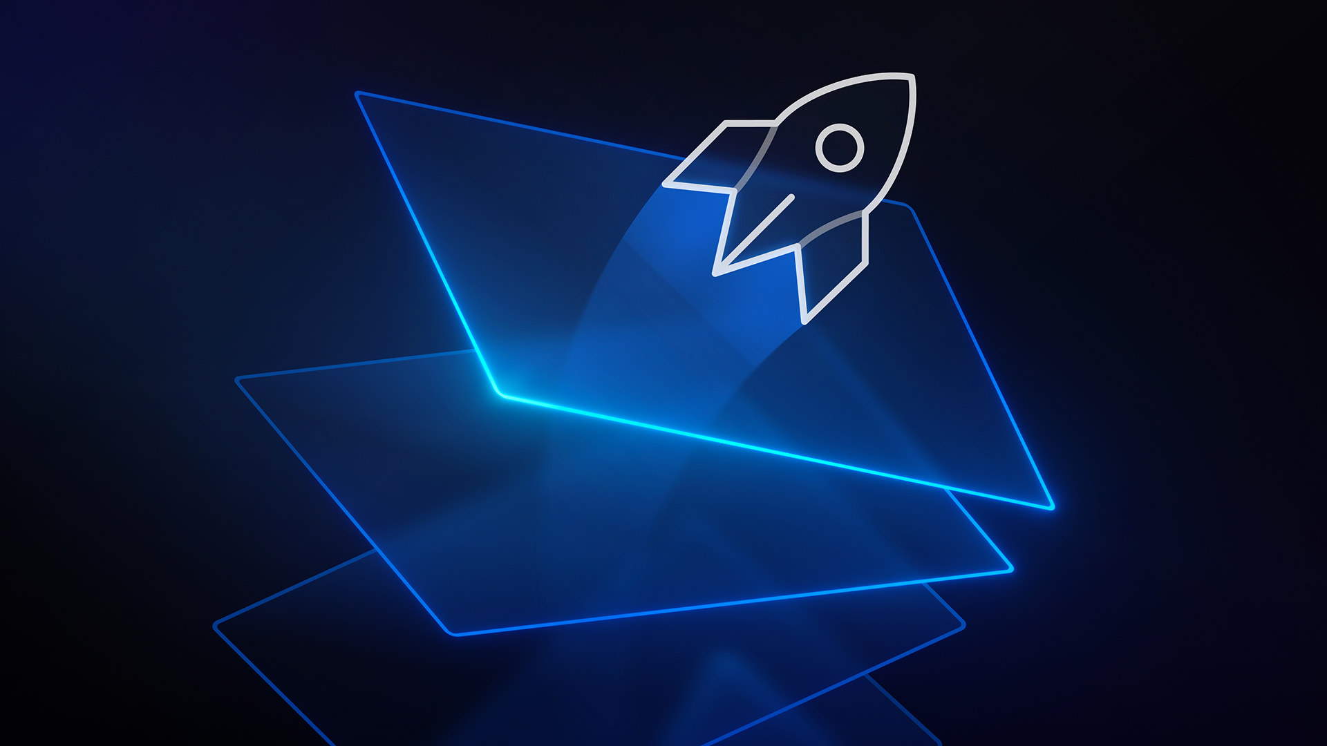 Publishing rocket icon flying through glass